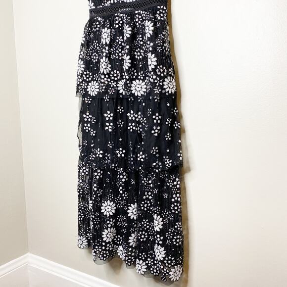 Self Portrait Black Tulle Floral Sequin Deco Tiered Dress NWT Size 2 MSRP $535 - Picture 6 of 13